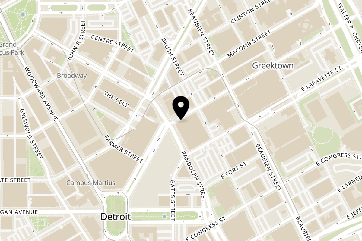 Map showing the location of Ham Shop (DUPE) on 330 Monroe St in Detroit